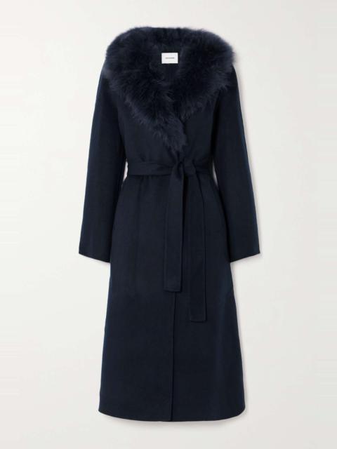 Yves Salomon Belted shearling-trimmed wool and cashmere-blend coat