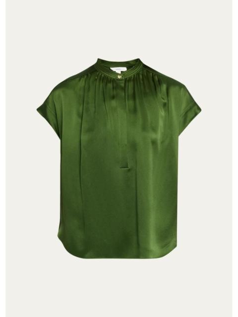 Vince Gathered Cap-Sleeve Silk Top