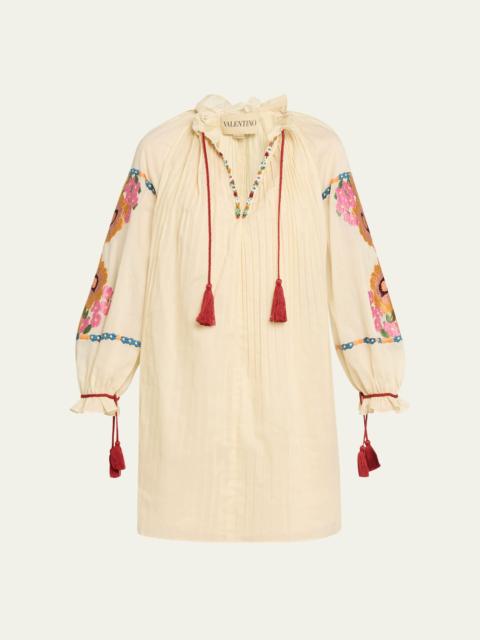 Valentino Floral Embroidered Pintuck Blouse