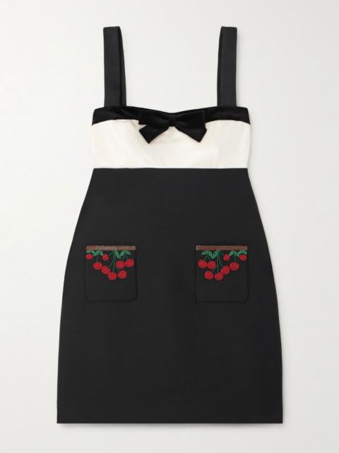 Valentino Embellished satin-trimmed wool and silk-blend crepe mini dress Black