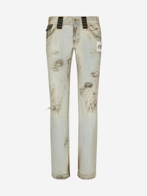 Dolce & Gabbana Washed dirty denim jeans with rips