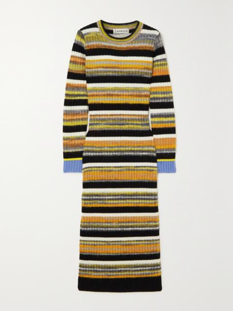 ZANKOV Camille Striped Brushed Ribbed-knit Midi Dress