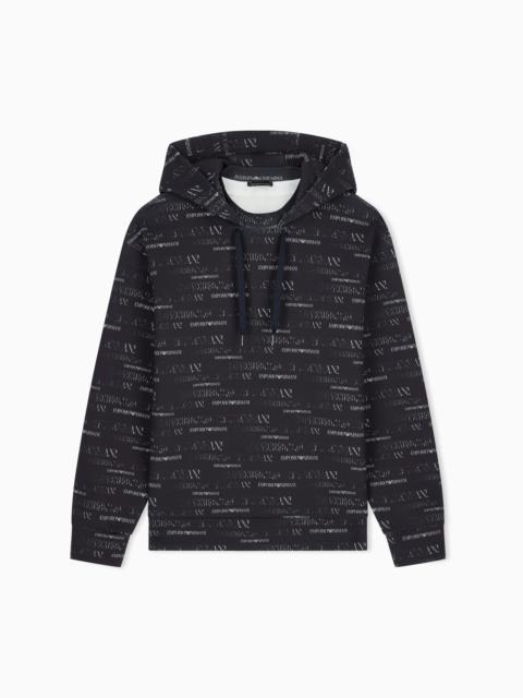 EMPORIO ARMANI DOUBLE JERSEY HOODIE WITH ALL-OVER LOGO PRINT