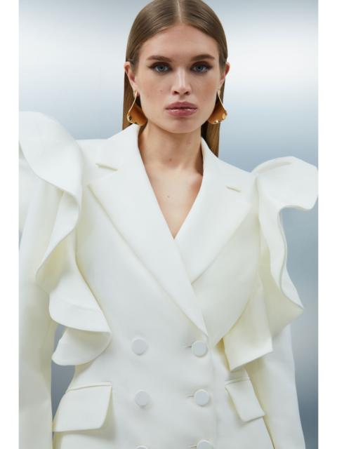 KAREN MILLEN Tailored Drama Ruffle Double Breasted Blazer