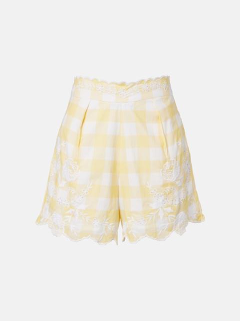 juliet dunn Embroidered checked cotton shorts