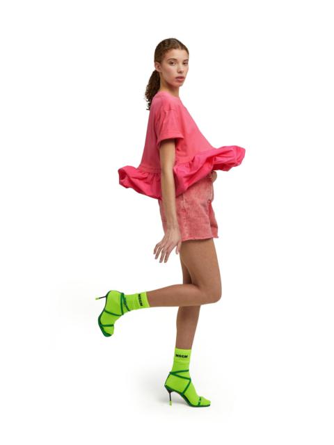 MSGM Cotton crew-neck T-shirt with taffeta flounce