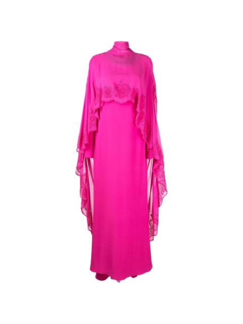 Greca rhinestone-embellishment cape silk dress