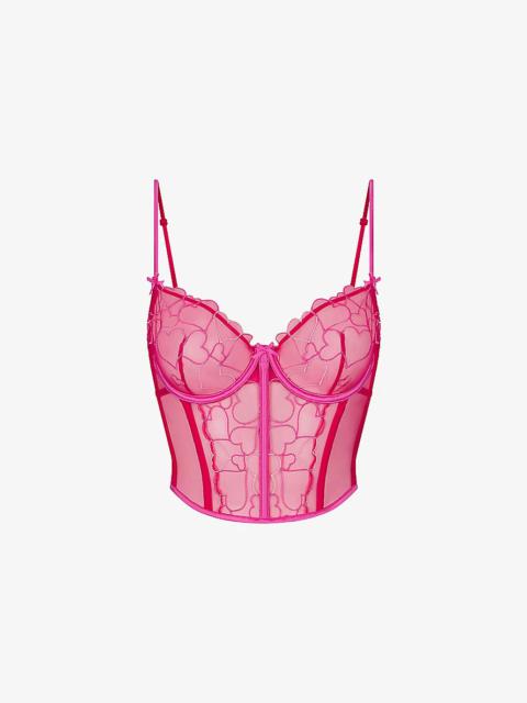 SKIMS Embroidered Underwired Cropped Tulle Corset