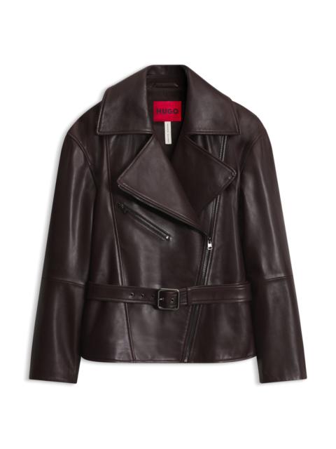 HUGO OVERSIZED-FIT NAPPA LEATHER JACKET WITH BELT