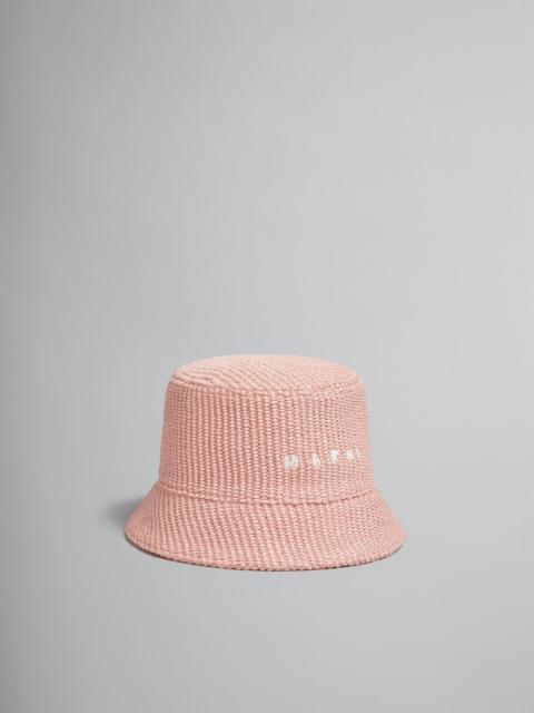 Marni PINK RAFFIA BUCKET HAT WITH LOGO EMBROIDERY