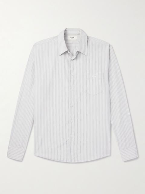 CELINE Logo-Embroidered Striped Cotton-Poplin Shirt Gray