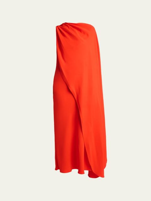 BALENCIAGA Silk-Wool Draped Cape Midi Dress