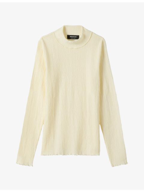 WHISTLES Textured Long-Sleeve Stretch Cotton-Blend Top