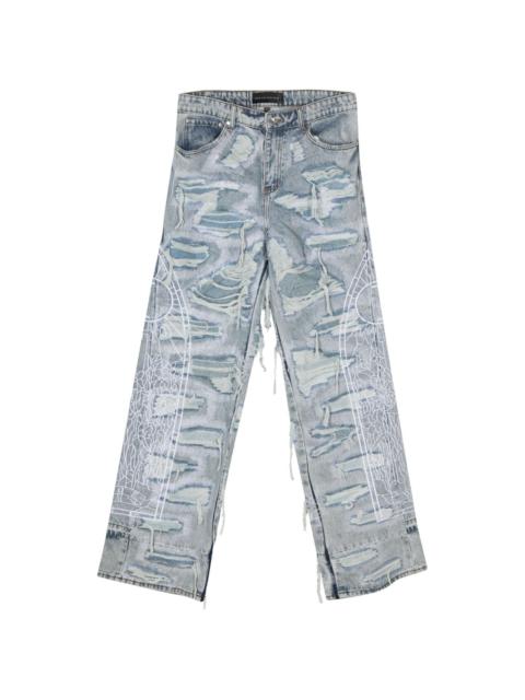 distressed-finish straight jeans