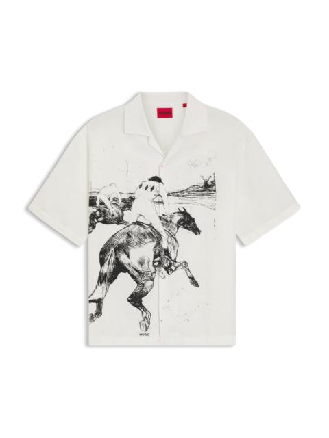 HUGO OVERSIZED-FIT SHIRT WITH HORSE RACING PRINT