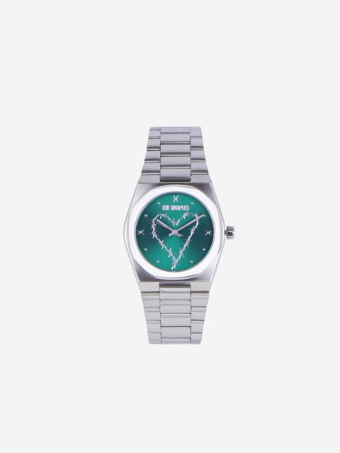 The Kooples SILVER HEART WATCH WITH GREEN DIAL