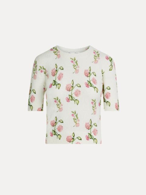 Oscar de la Renta PORCELAIN FLOWER-PRINTED EMBROIDERED PULLOVER
