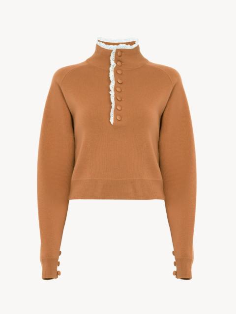 Chloé HIGH-NECK SWEATER IN A WOOL KNIT & LACE