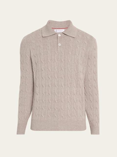 Brunello Cucinelli Men's Cashmere Cable Knit Polo Sweater