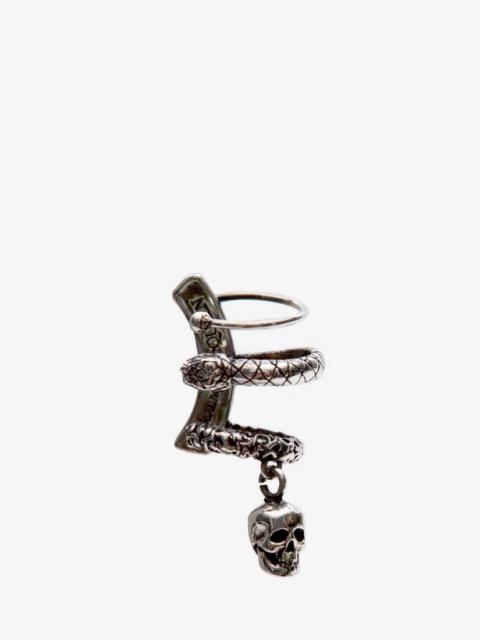 Alexander McQueen Men's Skull And Snake Ear Cuff in Antique Silver