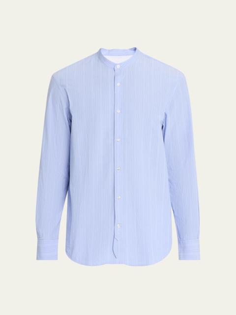 OFFICINE GÉNÉRALE Men's Organic Cotton Stripe Band Collar Sport Shirt