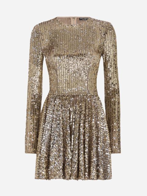 Dolce & Gabbana Short sequined dress with circle skirt - F6DKXTFLSIXS0997 |  REVERSIBLE