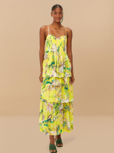 FARM RIO Yellow Jellyfish Bouquet Layered Maxi Dress