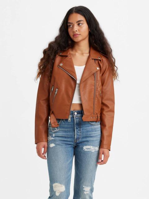 BELTED FAUX LEATHER MOTO JACKET