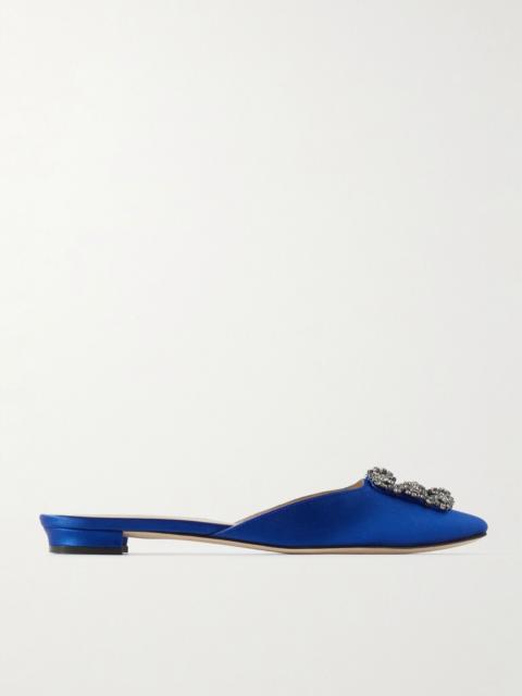 Manolo Blahnik Hangisi crystal-embellished satin slippers Blue