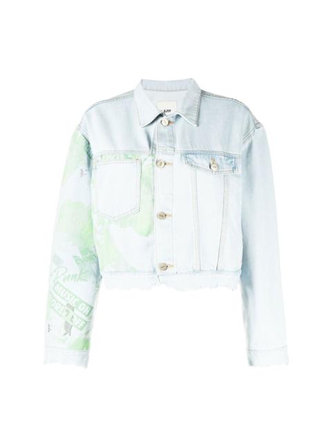 SJYP slogan-print distressed denim jacket