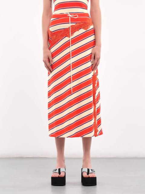 VAILLANT Striped Bias Lace Midi Skirt