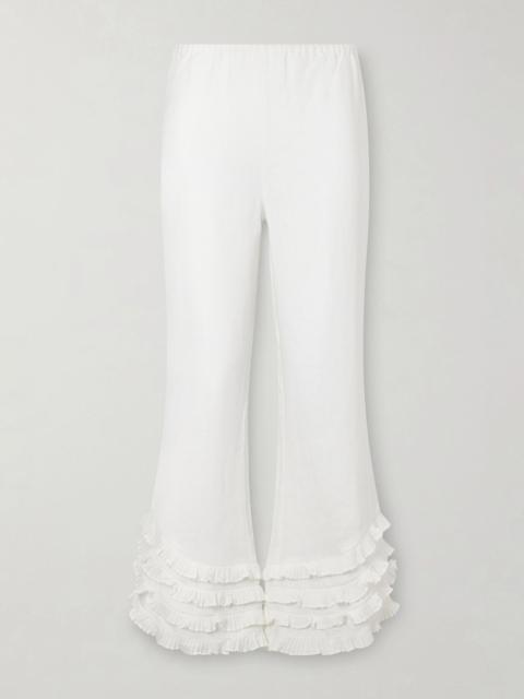 POSSE Florence ruffled linen straight-leg pants White