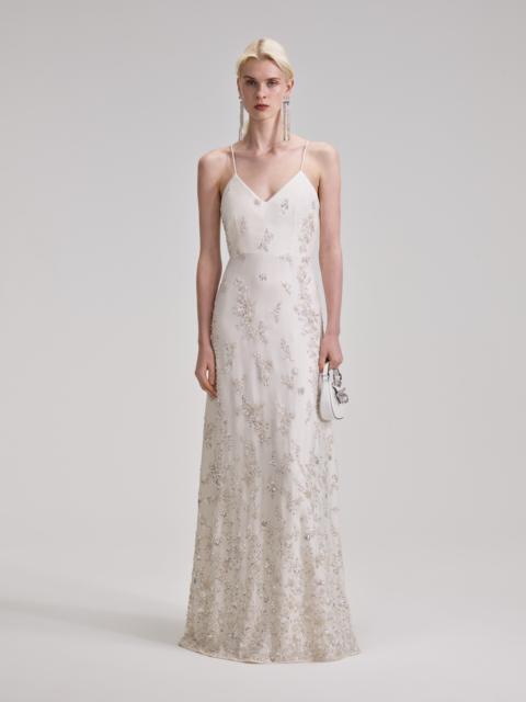 self-portrait White Embellished V Neck Maxi Dress