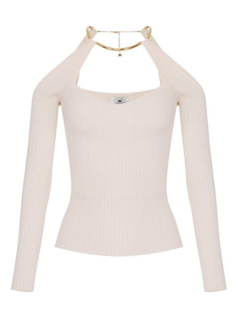 ELISABETTA FRANCHI KNIT TOP WITH JEWEL DETAIL