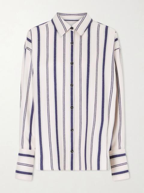The Elder Statesman Cashlite Berti striped wool, silk and cashmere-blend shirt Blue