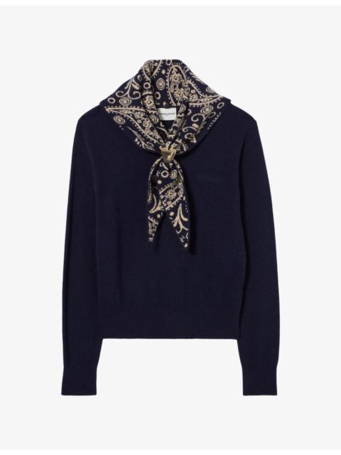 Claudie Pierlot Removable-Scarf Wool and Cashmere-Blend Jumper