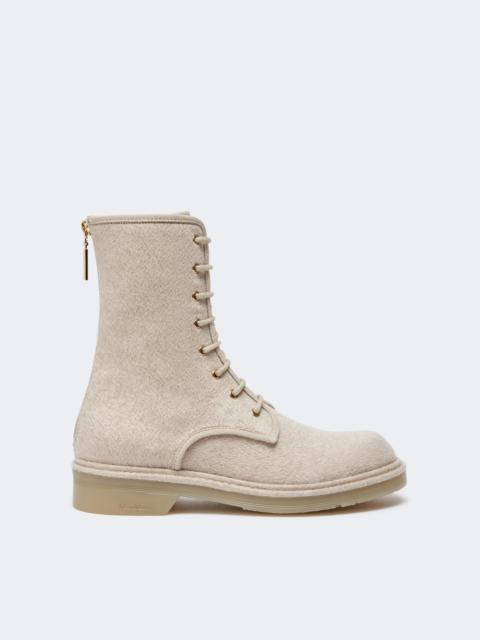 Max Mara BAKERZIP Combat boots in pure cashmere - BEIGE