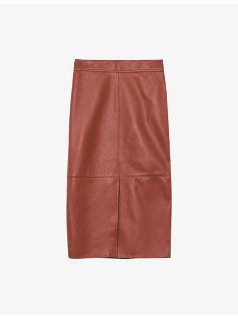 REISS Miley High-Rise Leather Midi Skirt