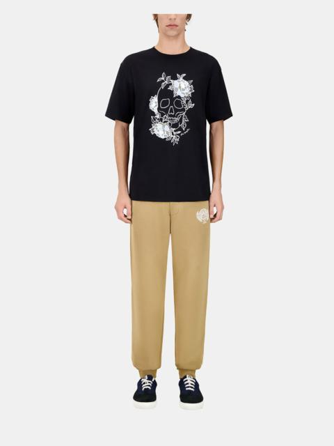 The Kooples MEN'S BLACK T-SHIRT WITH FLOWER SKULL SERIGRAPHY
