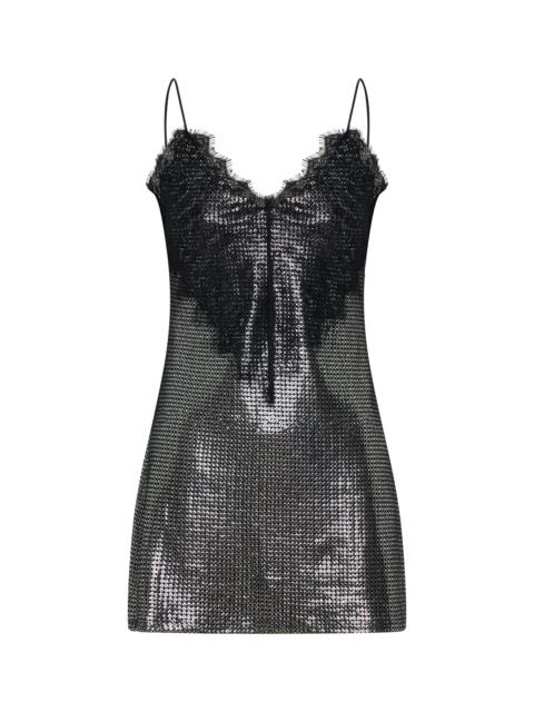 ONE TEASPOON Afterparty Sequin Slip Mini Dress - Silver & Black Lace