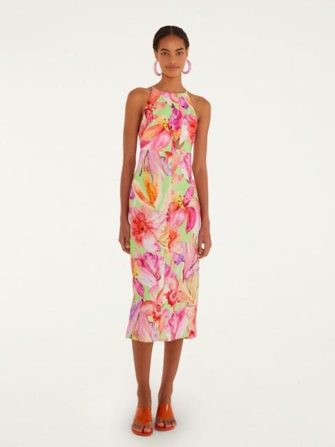 FARM RIO Multicolor Artsy Flora Euroflax Premium Linen Midi Dress