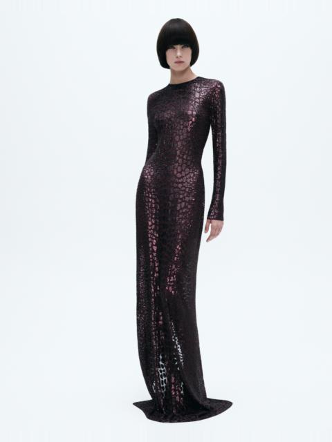 TOM FORD EMBROIDERED CROC EFFECT LONG SLEEVE EVENING DRESS
