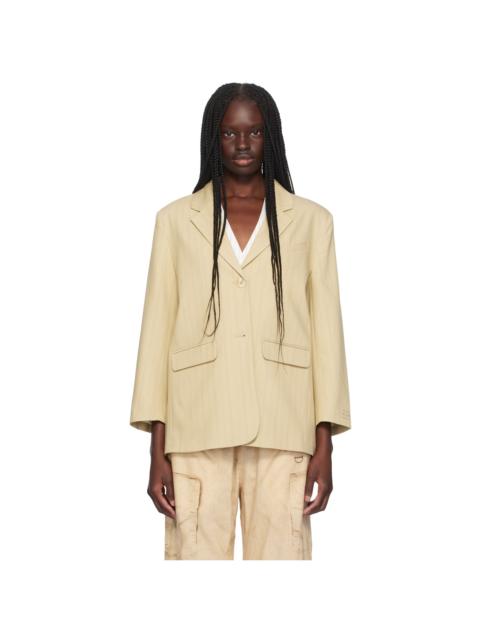 Beige Stripe Suiting Boxy Blazer