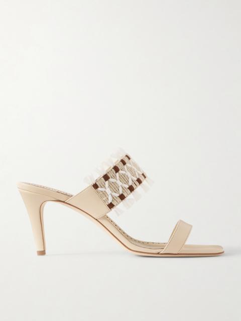 Manolo Blahnik Efeso 70 Fringed Raffia And Leather Sandals