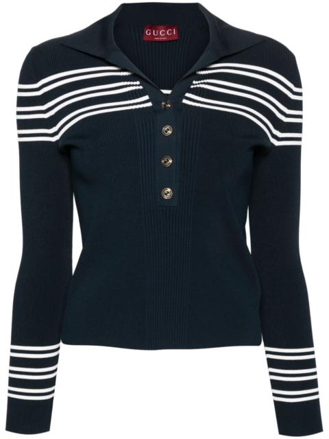 GUCCI striped ribbed-knit polo top