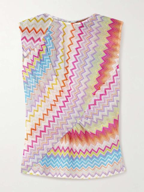 Striped metallic crochet-knit top