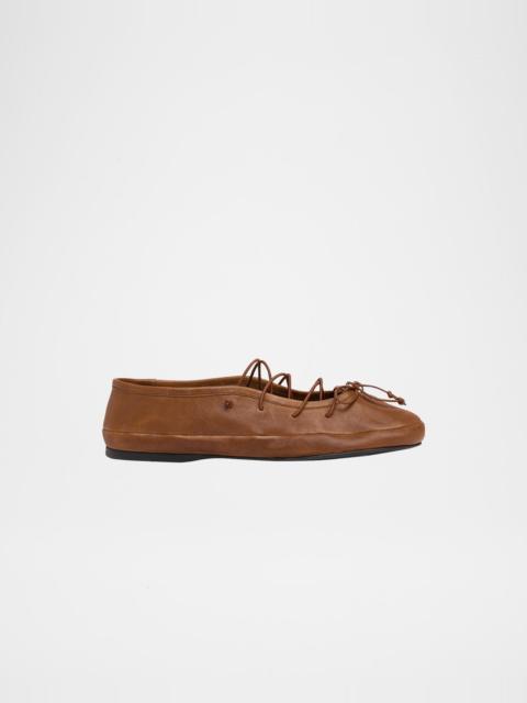Miu Miu Vitello Leather Lace-Up Ballerina Flats