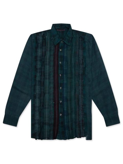 NEEDLES RIBBON WIDE OVER DYE FLANNEL SHIRT - DARK GREEN
