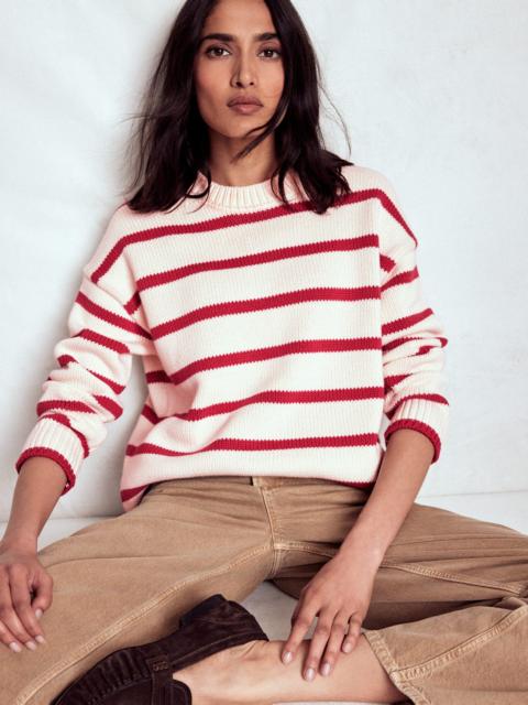 BODEN Lucy Oversized Cotton Jumper-Ivory, Red Stripe