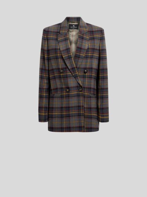 Etro DOUBLE-BREASTED STRETCH WOOL JACKET WITH CHECK MOTIF